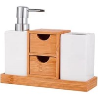 Mimo Style Conjunto para Banheiro 5 peças Cerâmica e Bambu